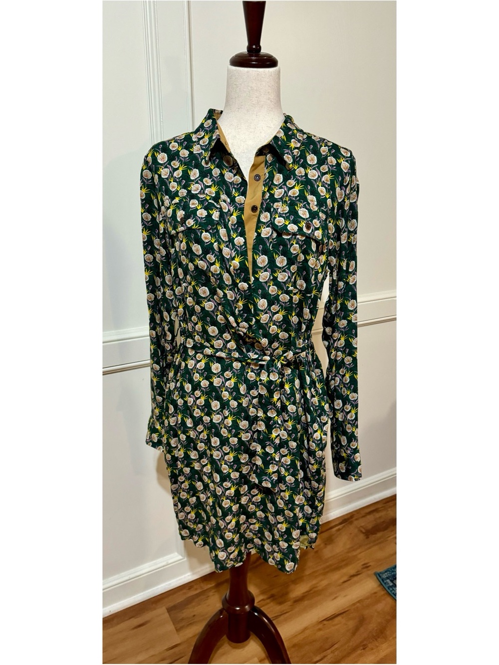 Green Floral Shirt Dress